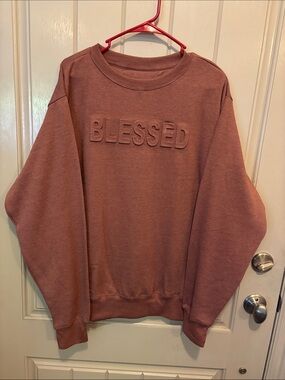 'BLESSED' Puffed Letter Crewneck Sweatshirt - Dusty Rose